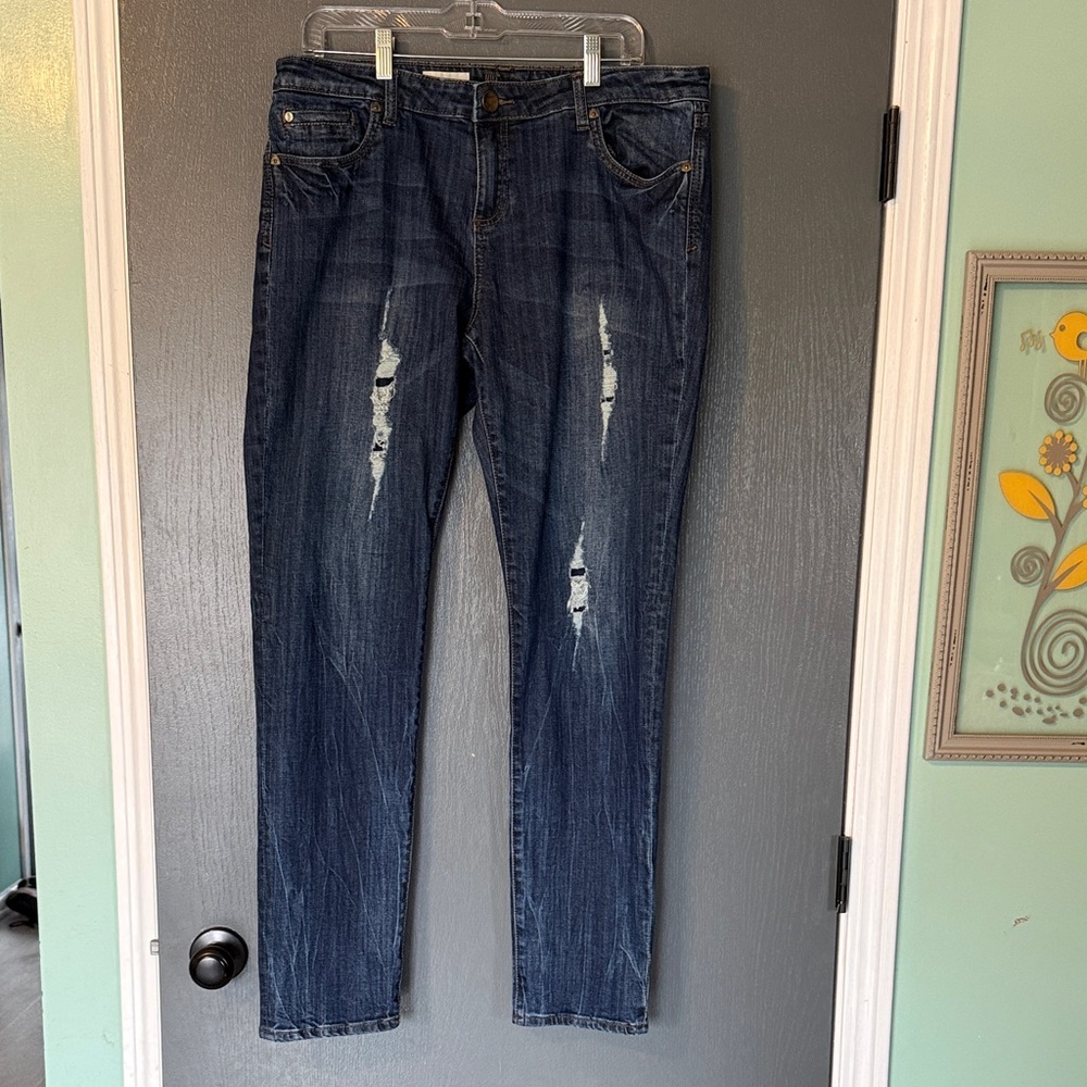 Kut from the Kloth Women's Dark Blue Distressed Boot Cut Jeans
